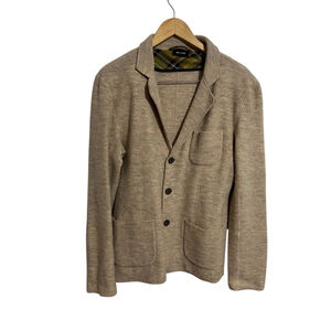 Men's SAND Beige 100% Wool Sport Coat Blazer with Elbow Patches L